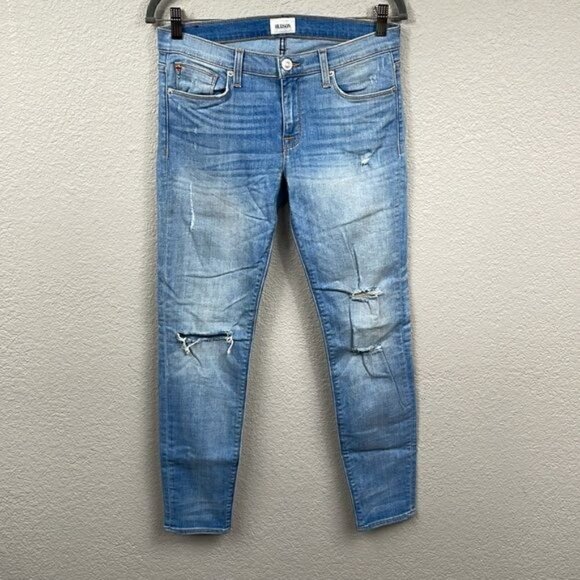 Hudson Krista Ankle Super Skinny Jeans Distressed Ripped Karma Blue Sz 28 - Picture 2 of 12